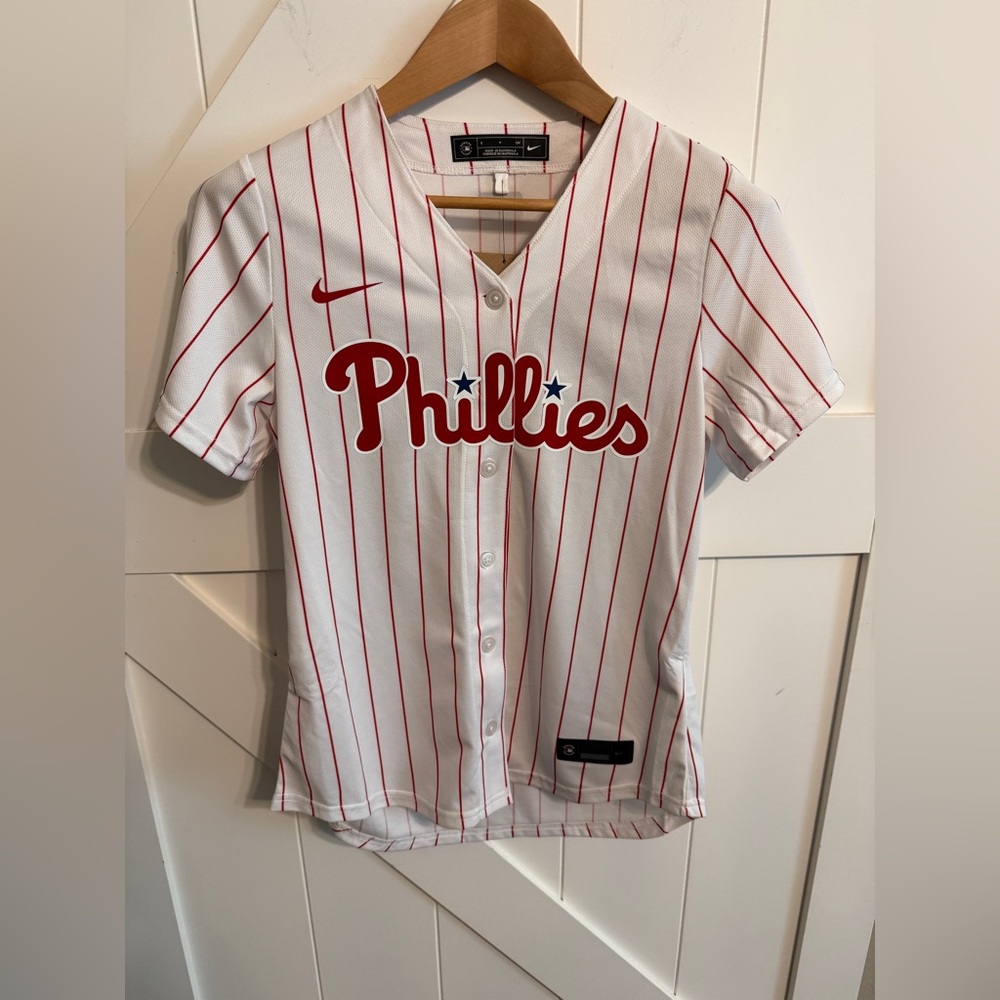 Nike Phillies White and Red Pinstripe Jersey
